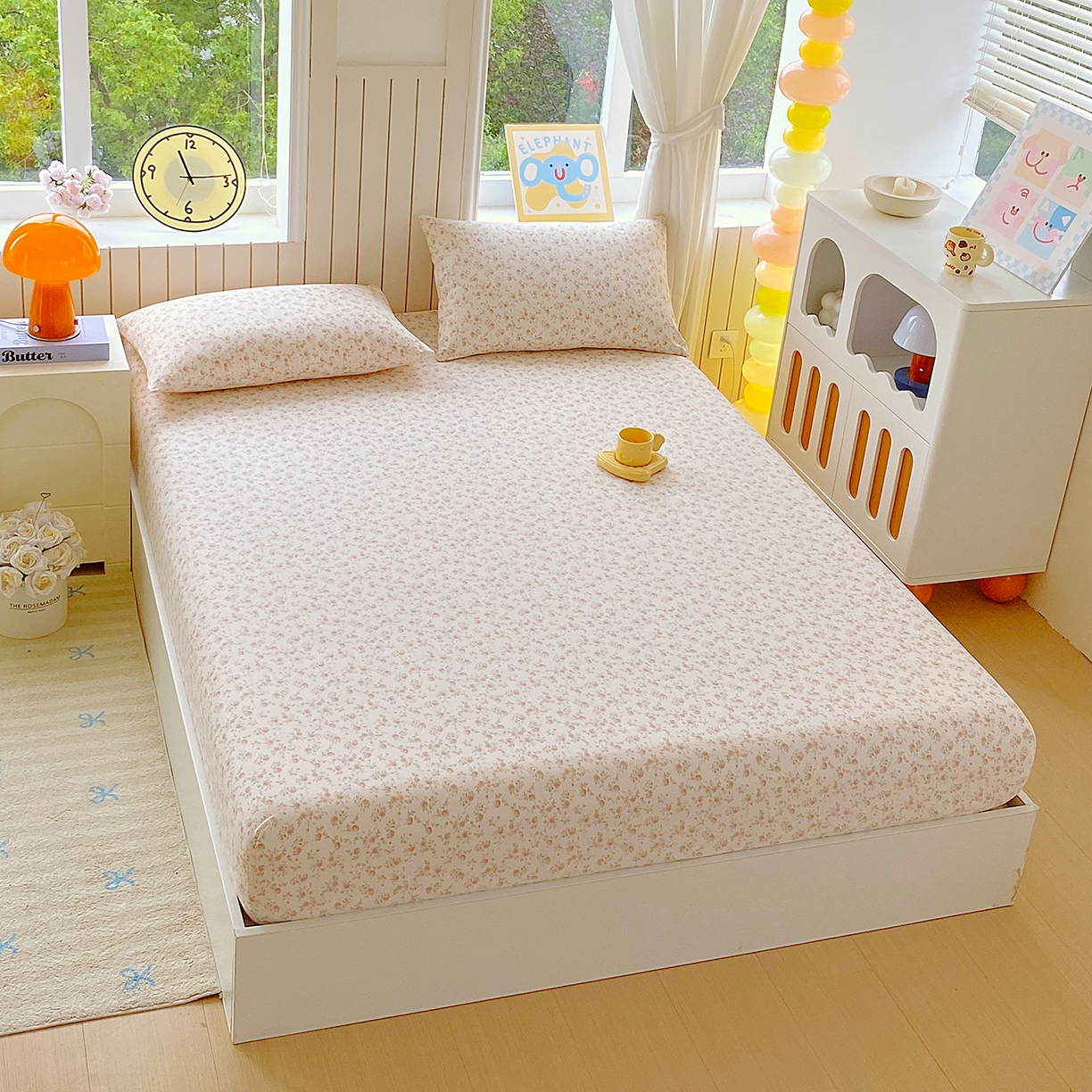 91家纺网 家纺一手货源 找家纺 悦织湾家纺 2026新款斜纹加厚水洗棉超细斜（加厚）木棉床笠-席梦思保护套 床笠-粉嫣