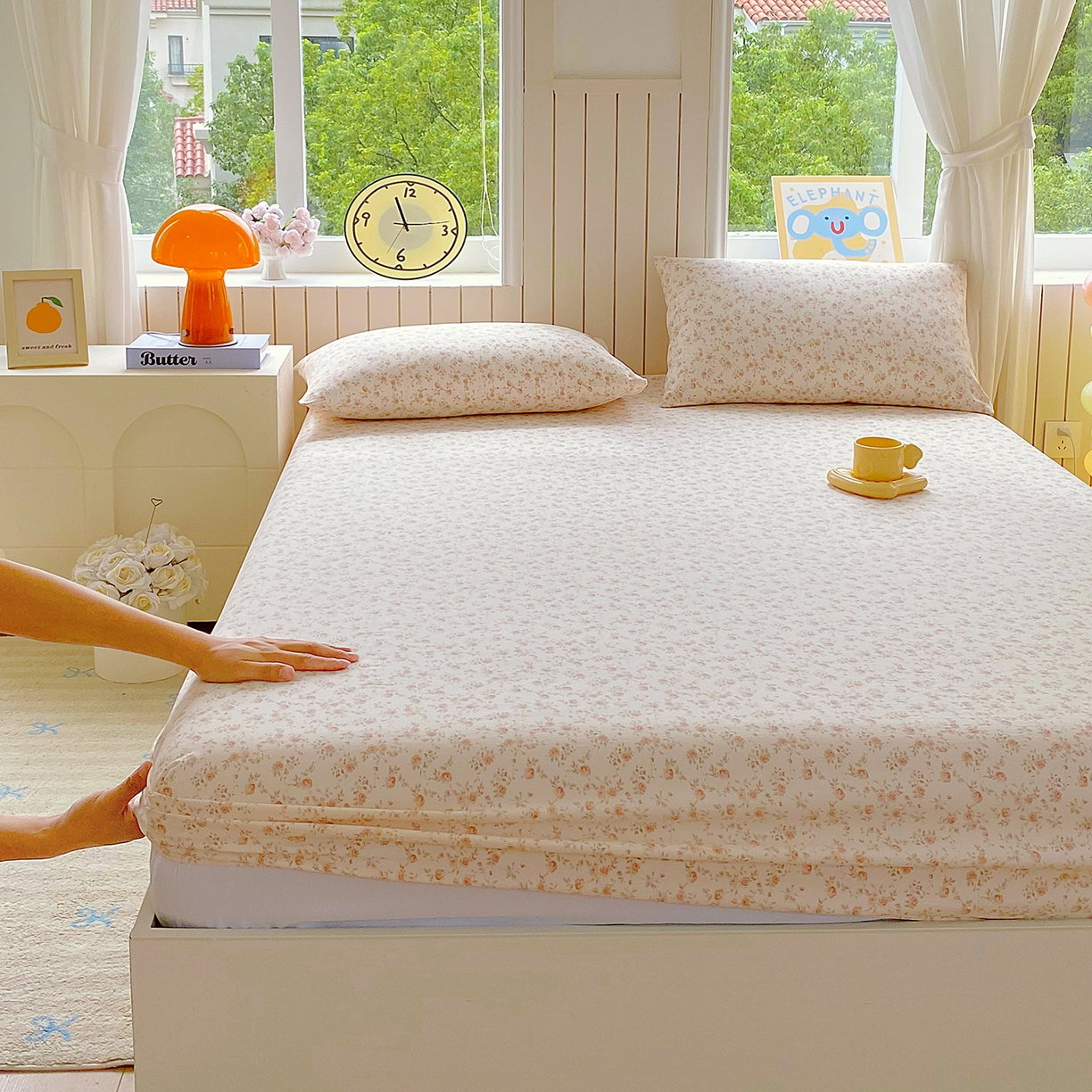 91家纺网 家纺一手货源 找家纺 悦织湾家纺 2026新款斜纹加厚水洗棉超细斜（加厚）木棉床笠-席梦思保护套 床笠-粉嫣