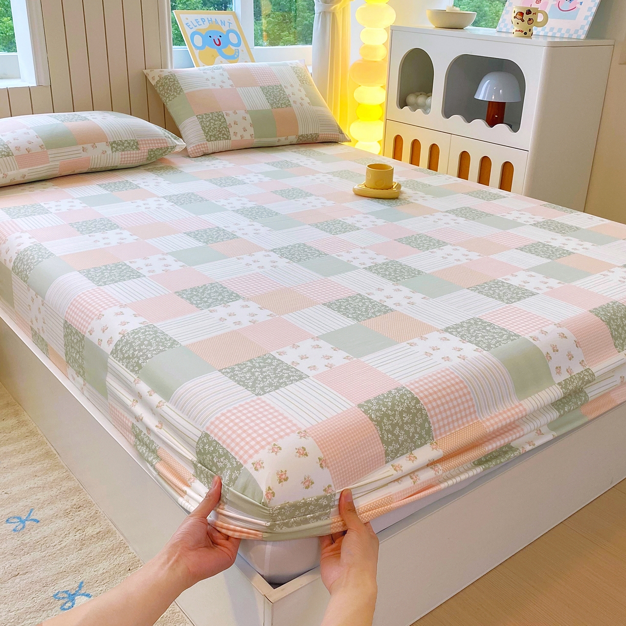 91家纺网 家纺一手货源 找家纺 悦织湾家纺 2026新款斜纹加厚水洗棉超细斜（加厚）木棉床笠-席梦思保护套 床笠-半亩花田