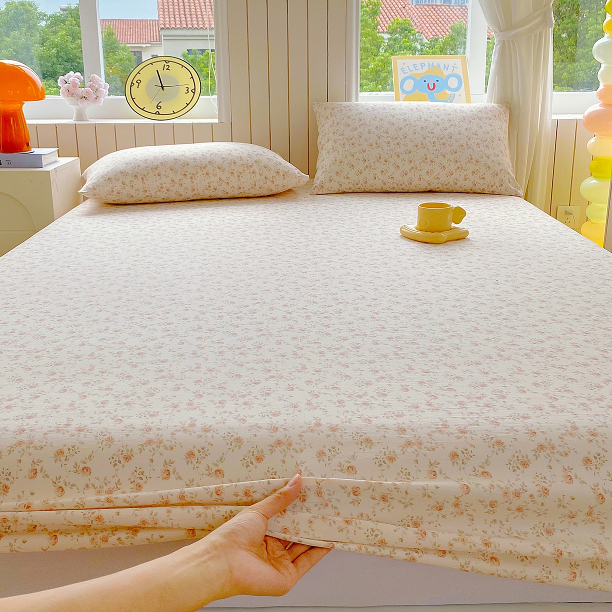 91家纺网 家纺一手货源 找家纺 悦织湾家纺 2026新款斜纹加厚水洗棉超细斜（加厚）木棉床笠-席梦思保护套 床笠-粉嫣