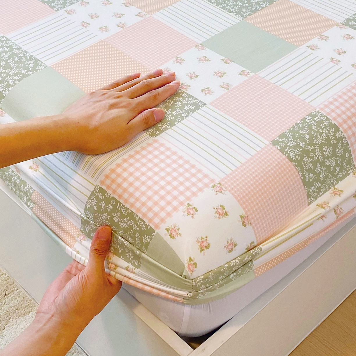 91家纺网 家纺一手货源 找家纺 悦织湾家纺 2026新款斜纹加厚水洗棉超细斜（加厚）木棉床笠-席梦思保护套 床笠-半亩花田