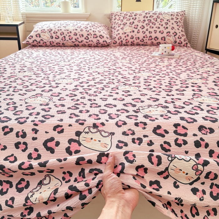 91家纺网 家纺一手货源 找家纺 （总）青泽家纺 2025新款水洗棉皱皱纱双层纱床单三件套