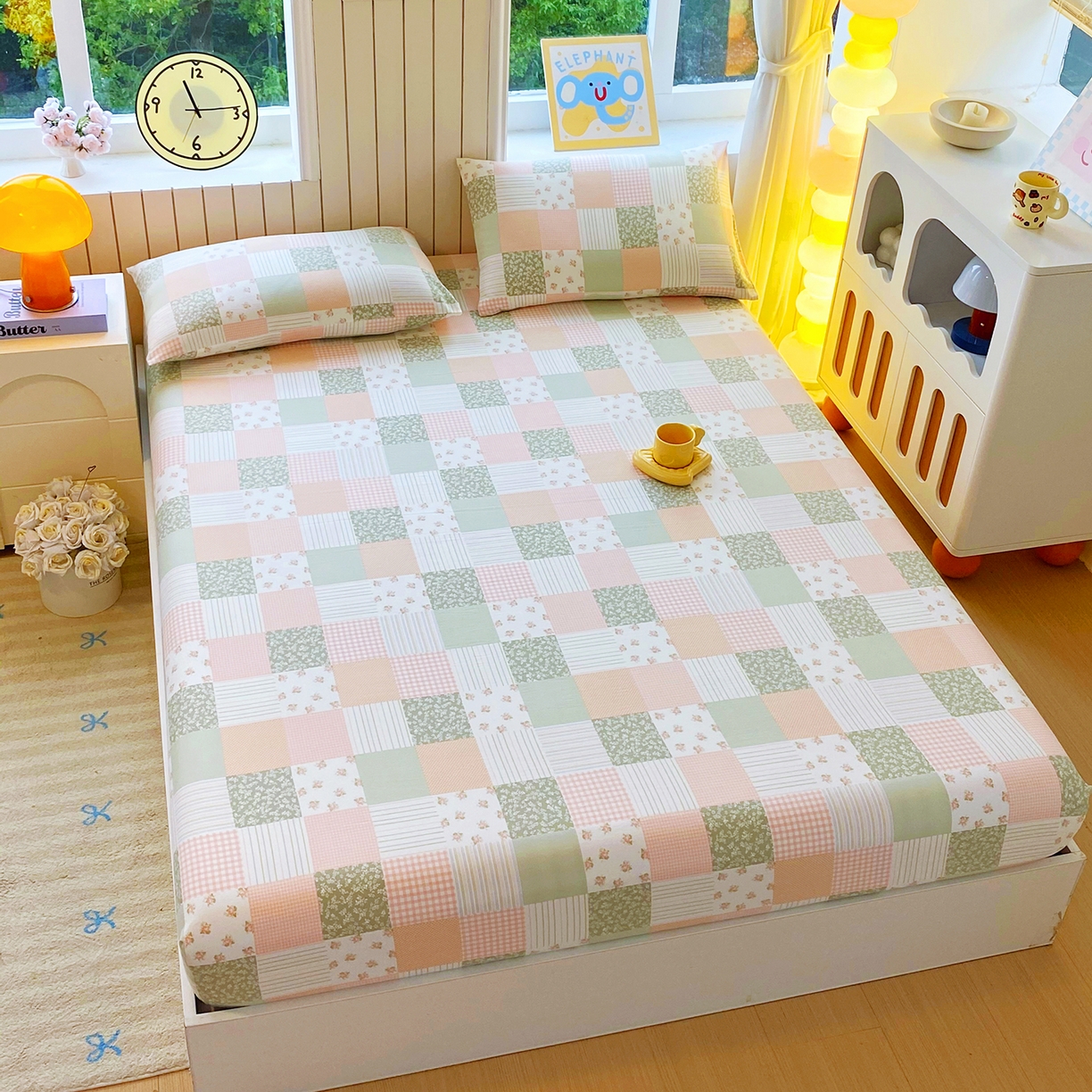 91家纺网 家纺一手货源 找家纺 悦织湾家纺 2026新款斜纹加厚水洗棉超细斜（加厚）木棉床笠-席梦思保护套 床笠-半亩花田