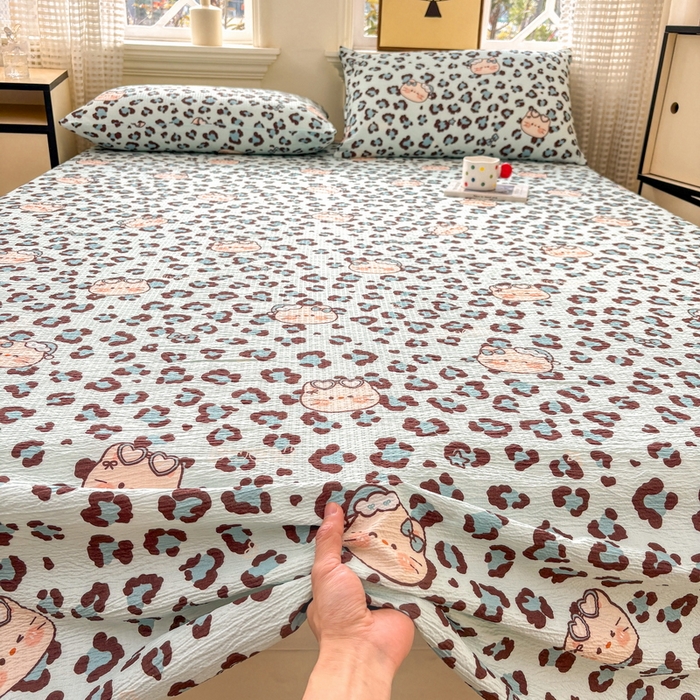 91家纺网 家纺一手货源 找家纺 （总）青泽家纺 2025新款水洗棉皱皱纱双层纱床单三件套