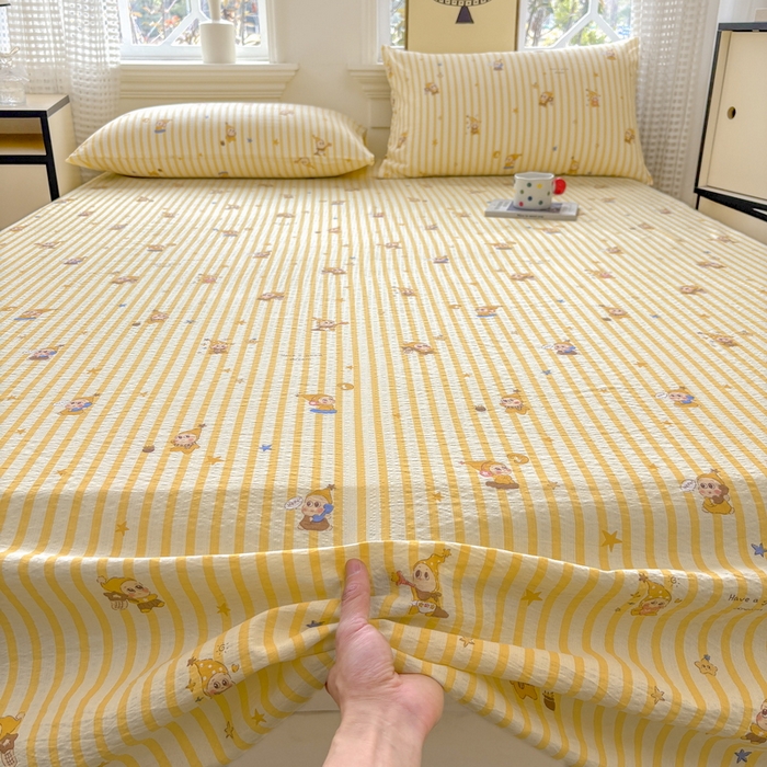 91家纺网 家纺一手货源 找家纺 （总）青泽家纺 2025新款水洗棉皱皱纱双层纱床单三件套