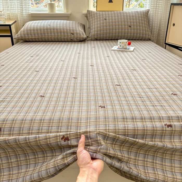 91家纺网 家纺一手货源 找家纺 （总）青泽家纺 2025新款水洗棉皱皱纱双层纱床单三件套