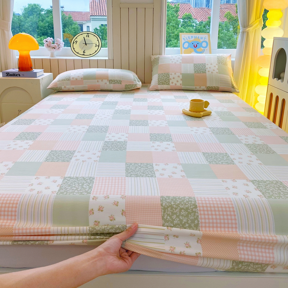 91家纺网 家纺一手货源 找家纺 悦织湾家纺 2026新款斜纹加厚水洗棉超细斜（加厚）木棉床笠-席梦思保护套 床笠-半亩花田