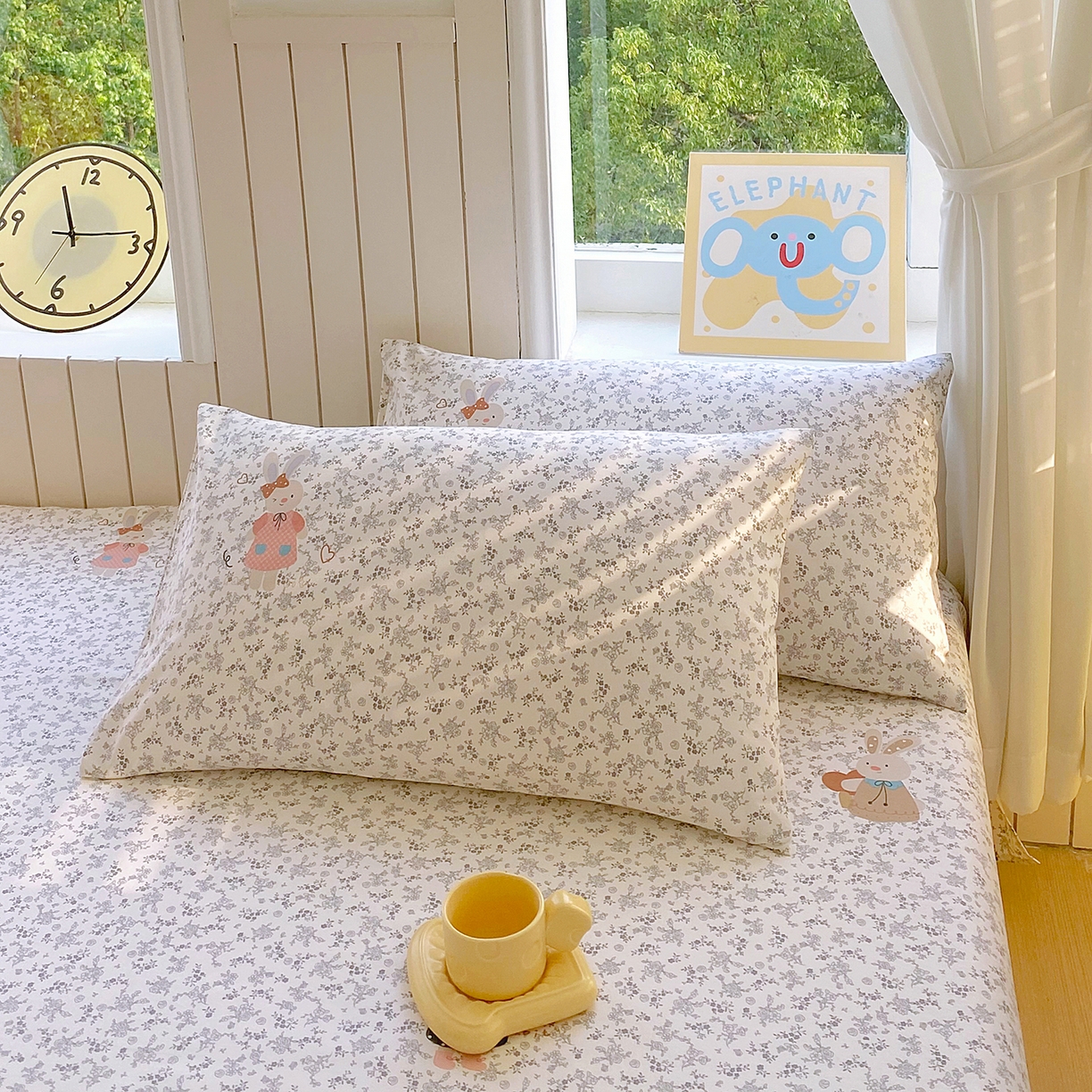 91家纺网 家纺一手货源 找家纺 悦织湾家纺 2026新款斜纹加厚水洗棉超细斜（加厚）木棉床笠-席梦思保护套 床笠-花园小兔