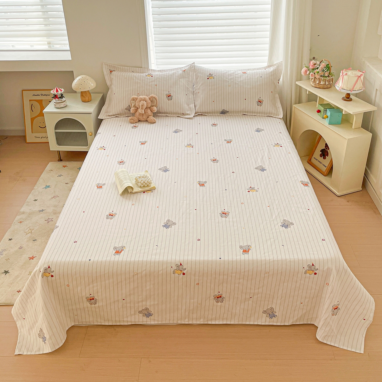 91家纺网 家纺一手货源 找家纺 （总）纽缦家纺 2026新款舒适透气细沙卡通印花老粗布床单凉席席子