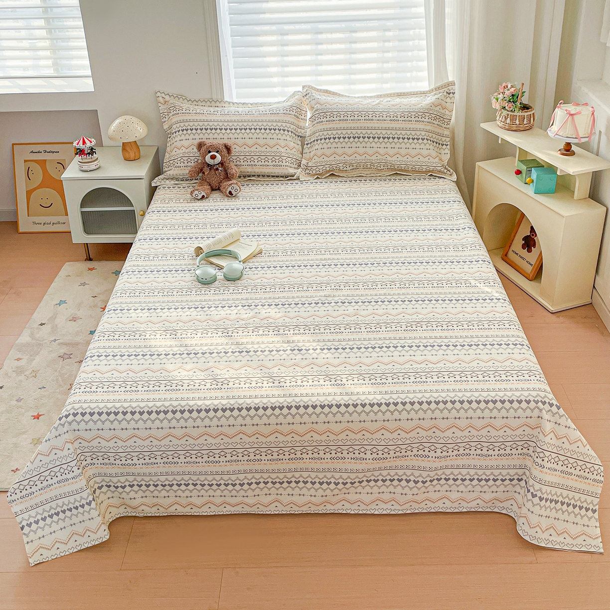 91家纺网 家纺一手货源 找家纺 （总）纽缦家纺 2026新款舒适透气细沙卡通印花老粗布床单凉席席子