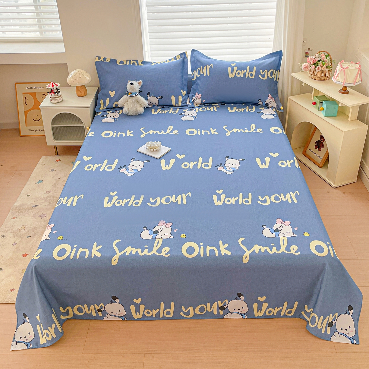 91家纺网 家纺一手货源 找家纺 （总）纽缦家纺 2026新款舒适透气细沙卡通印花老粗布床单凉席席子