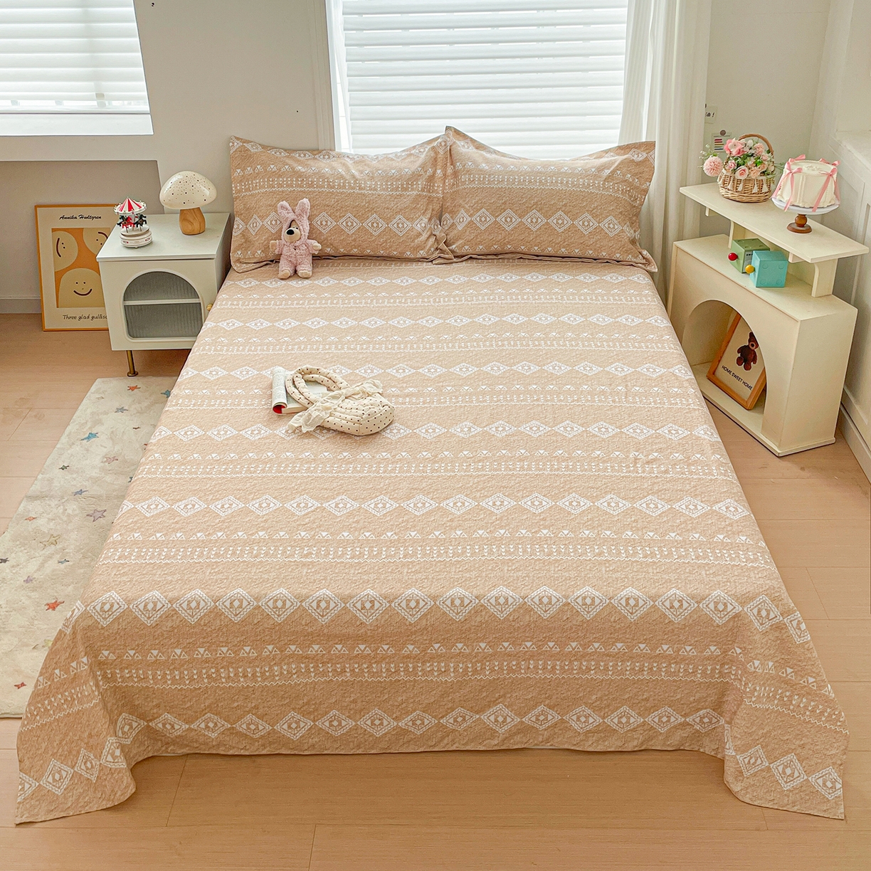 91家纺网 家纺一手货源 找家纺 （总）纽缦家纺 2026新款舒适透气细沙卡通印花老粗布床单凉席席子