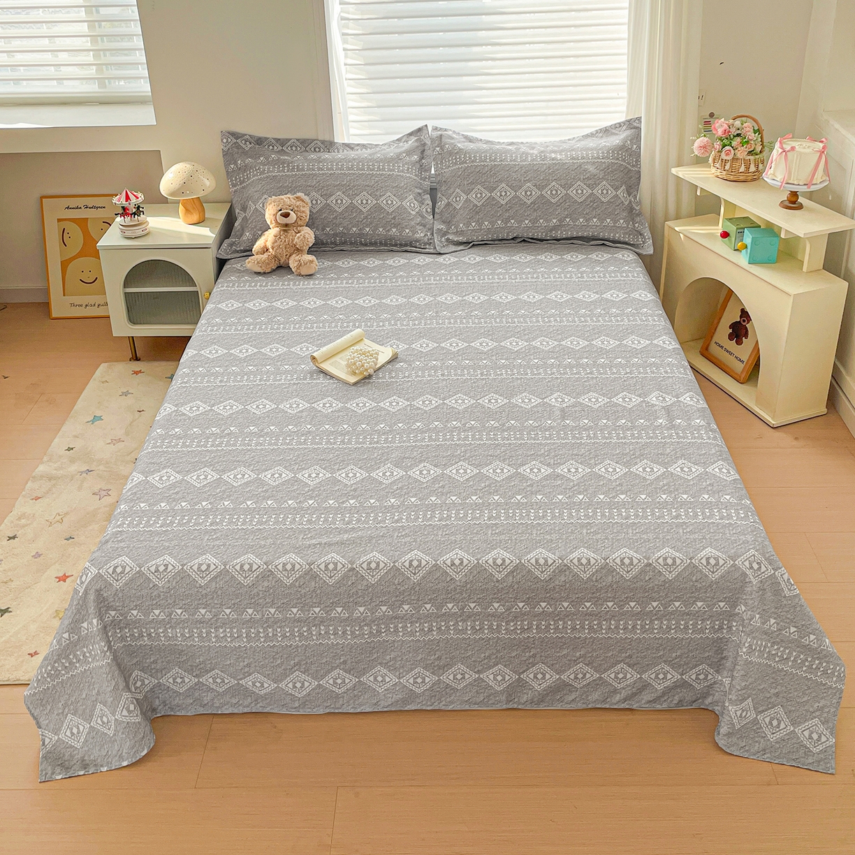 91家纺网 家纺一手货源 找家纺 （总）纽缦家纺 2026新款舒适透气细沙卡通印花老粗布床单凉席席子