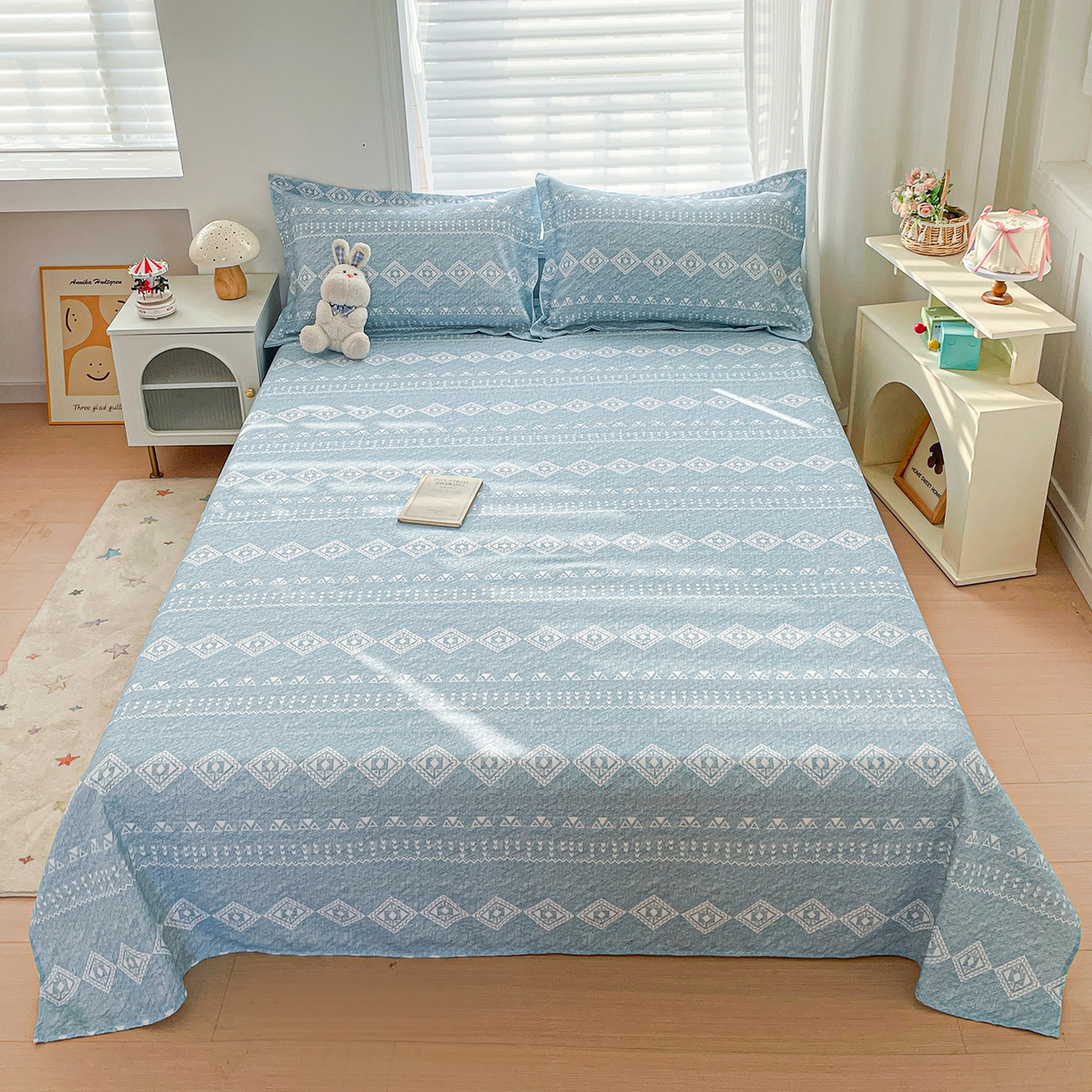 91家纺网 家纺一手货源 找家纺 （总）纽缦家纺 2026新款舒适透气细沙卡通印花老粗布床单凉席席子