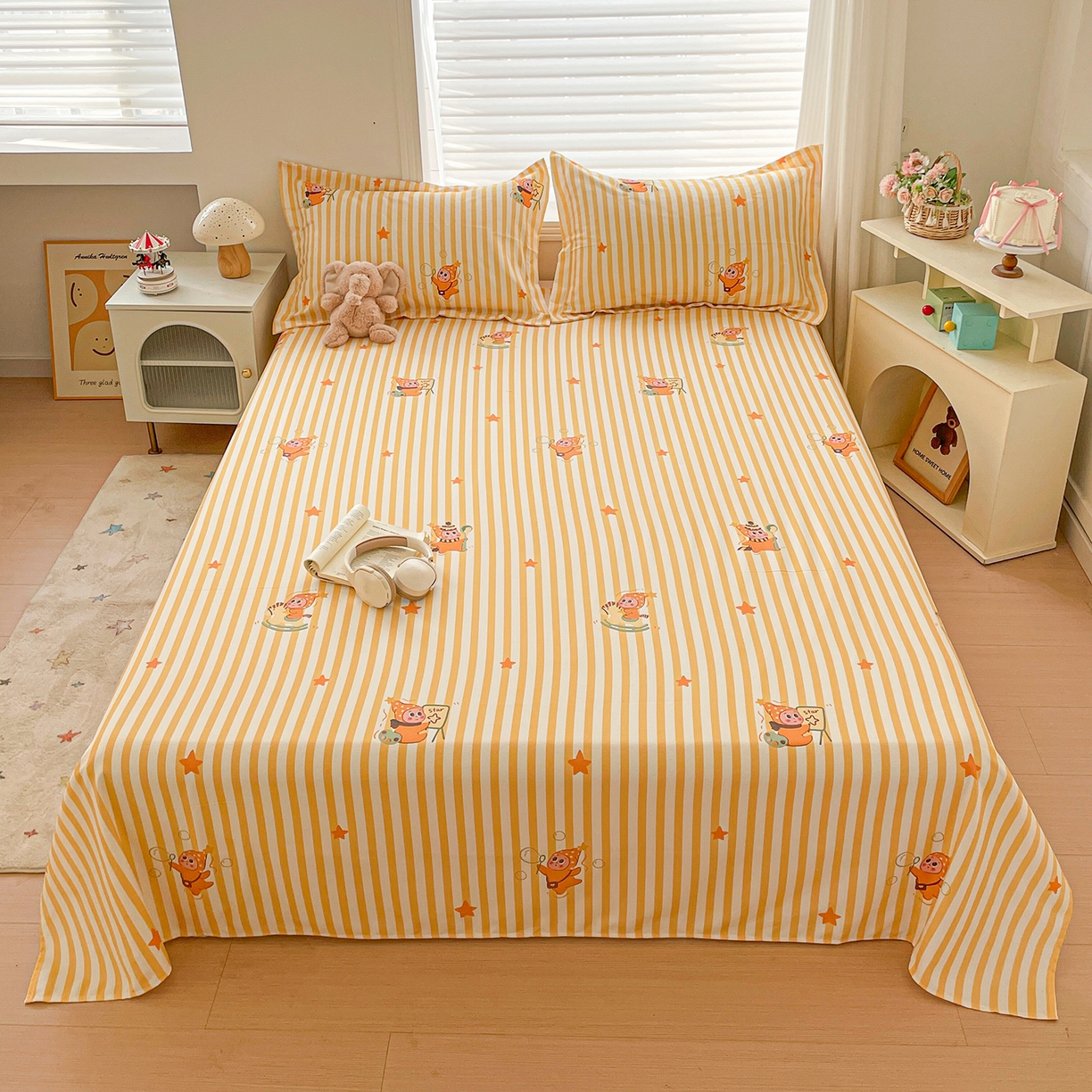 91家纺网 家纺一手货源 找家纺 （总）纽缦家纺 2026新款舒适透气细沙卡通印花老粗布床单凉席席子