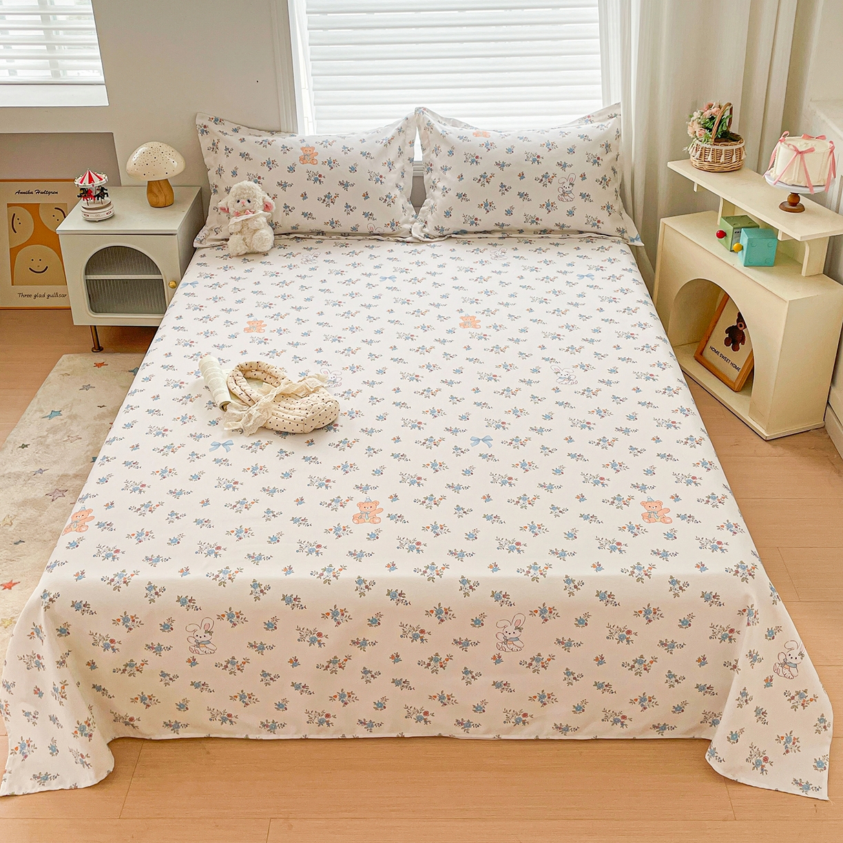 91家纺网 家纺一手货源 找家纺 纽缦家纺 2026新款舒适透气细沙卡通印花老粗布床单凉席席子 苏莉熊-米