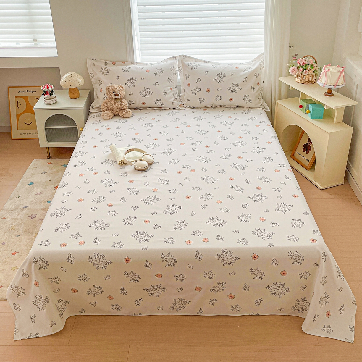 91家纺网 家纺一手货源 找家纺 纽缦家纺 2026新款舒适透气细沙卡通印花老粗布床单凉席席子 望夏花艺-米