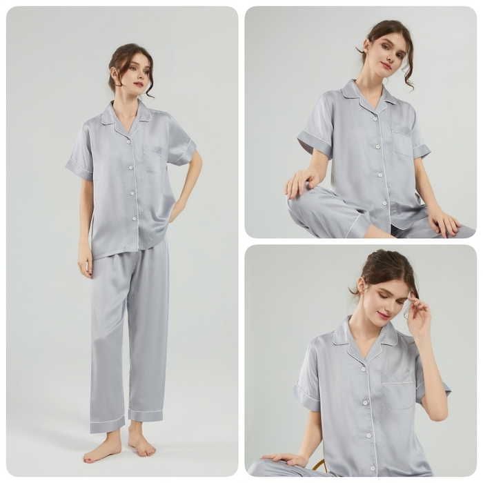 欧夏家纺 2026夏季新款莱赛尔天丝睡衣家居服清凉款直播供货外贸定制 月光灰