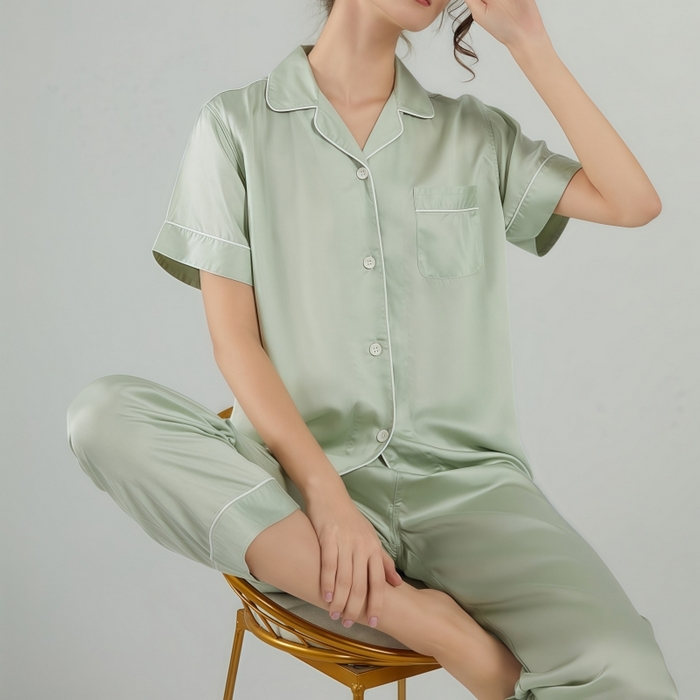 91家纺网 家纺一手货源 找家纺 欧夏家纺 2026夏季新款莱赛尔天丝睡衣家居服清凉款直播供货外贸定制 清凉绿