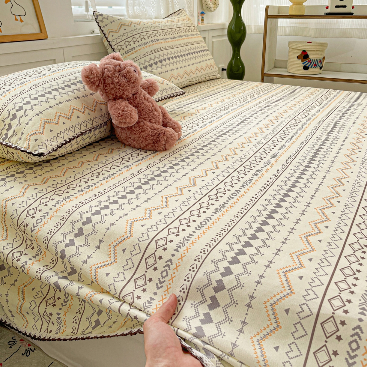 91家纺网 家纺一手货源 找家纺 （总）纽缦家纺 2026新款舒适透气细沙卡通印花花边老粗布床单凉席席子