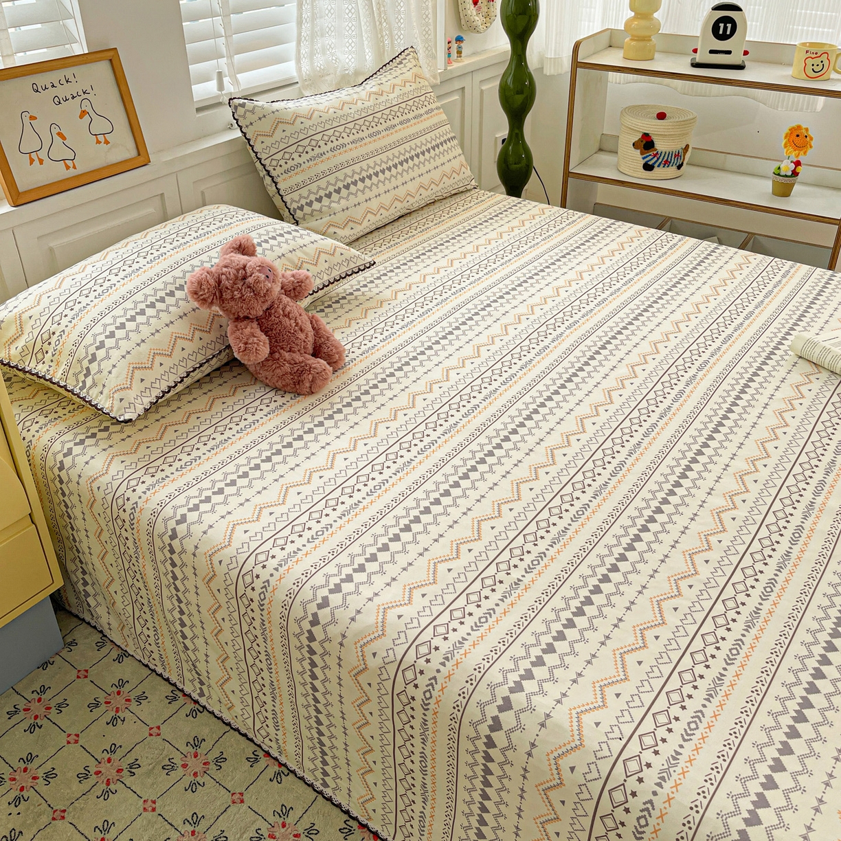 91家纺网 家纺一手货源 找家纺 （总）纽缦家纺 2026新款舒适透气细沙卡通印花花边老粗布床单凉席席子