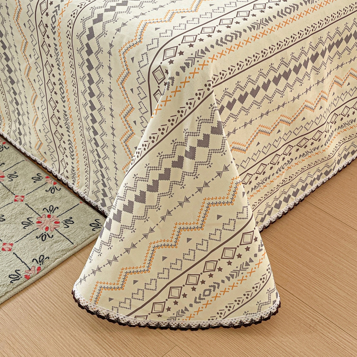 91家纺网 家纺一手货源 找家纺 （总）纽缦家纺 2026新款舒适透气细沙卡通印花花边老粗布床单凉席席子