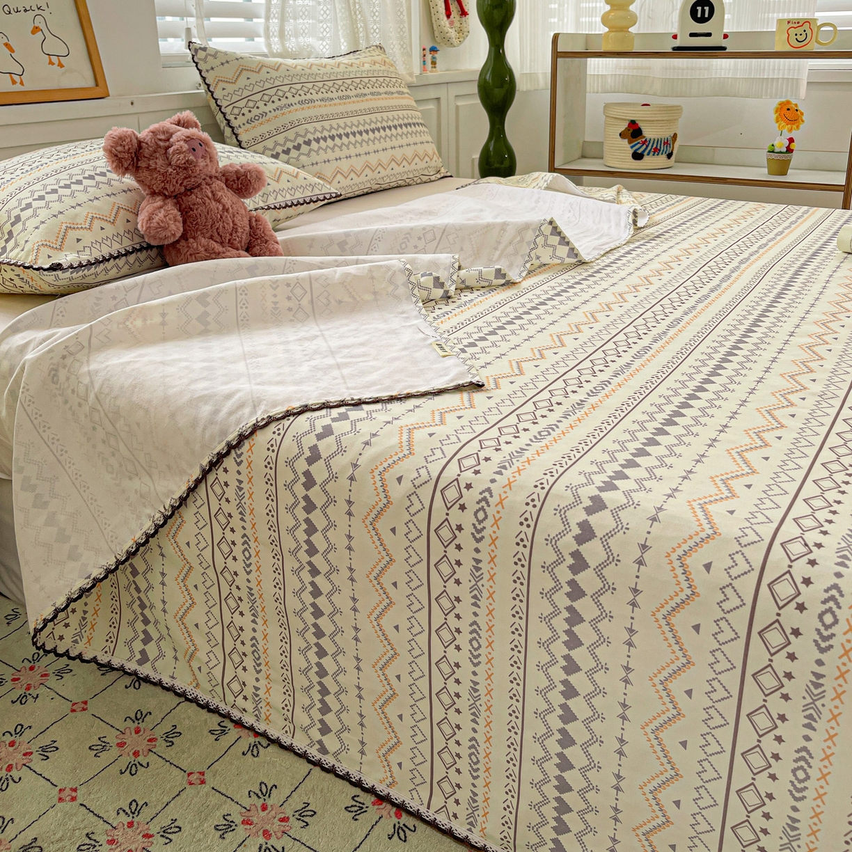 91家纺网 家纺一手货源 找家纺 （总）纽缦家纺 2026新款舒适透气细沙卡通印花花边老粗布床单凉席席子