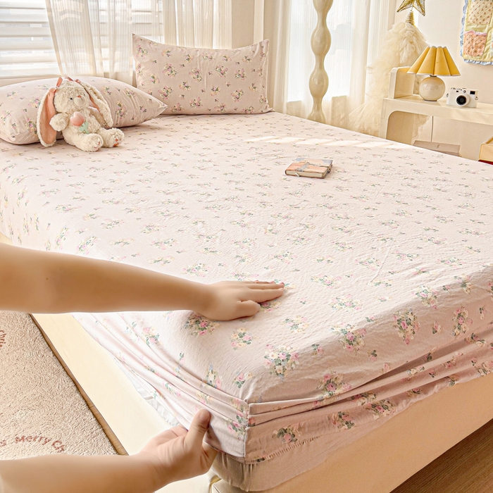 91家纺网 家纺一手货源 找家纺 （总）纽缦家纺 2026春夏新款云感提花双层纱单床笠 床笠单件