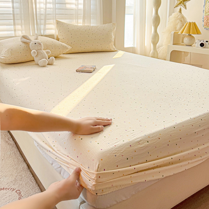 91家纺网 家纺一手货源 找家纺 （总）纽缦家纺 2026春夏新款云感提花双层纱单床笠 床笠单件