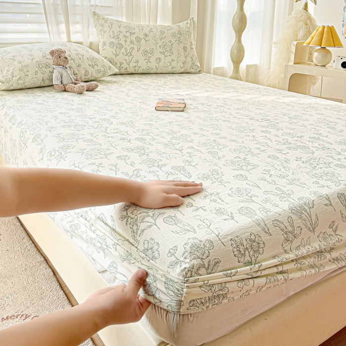 91家纺网 家纺一手货源 找家纺 （总）纽缦家纺 2026春夏新款云感提花双层纱单床笠 床笠单件