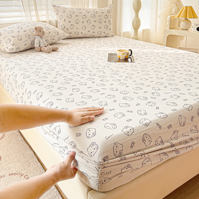 91家纺网 家纺一手货源 找家纺 （总）纽缦家纺 2026春夏新款云感提花双层纱单床笠 床笠单件