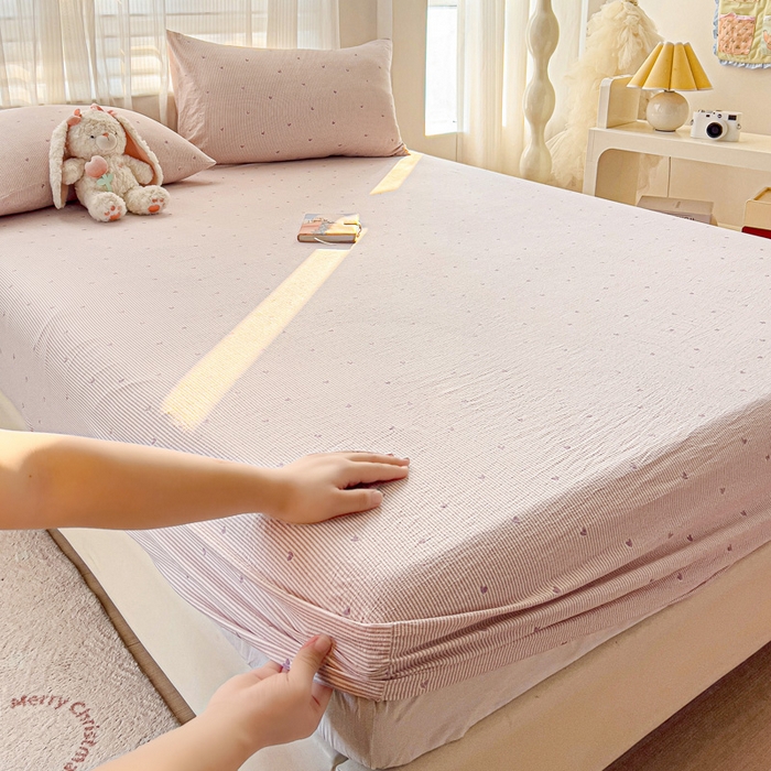 91家纺网 家纺一手货源 找家纺 （总）纽缦家纺 2026春夏新款云感提花双层纱单床笠 床笠单件