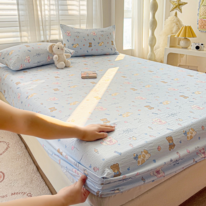 91家纺网 家纺一手货源 找家纺 （总）纽缦家纺 2026春夏新款云感提花双层纱单床笠 床笠单件