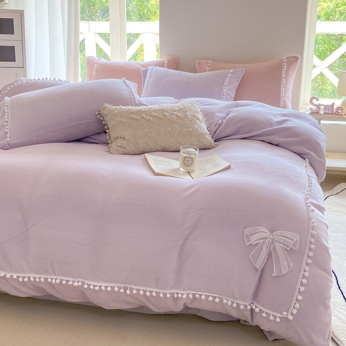 91家纺网 家纺一手货源 找家纺 七七家纺 2026新款亲肤舒适小毛球牛奶绒四件套 浅紫