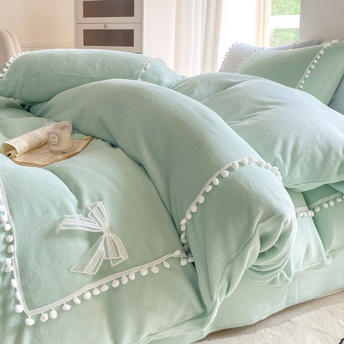 七七家纺 2026新款亲肤舒适小毛球牛奶绒四件套 水绿