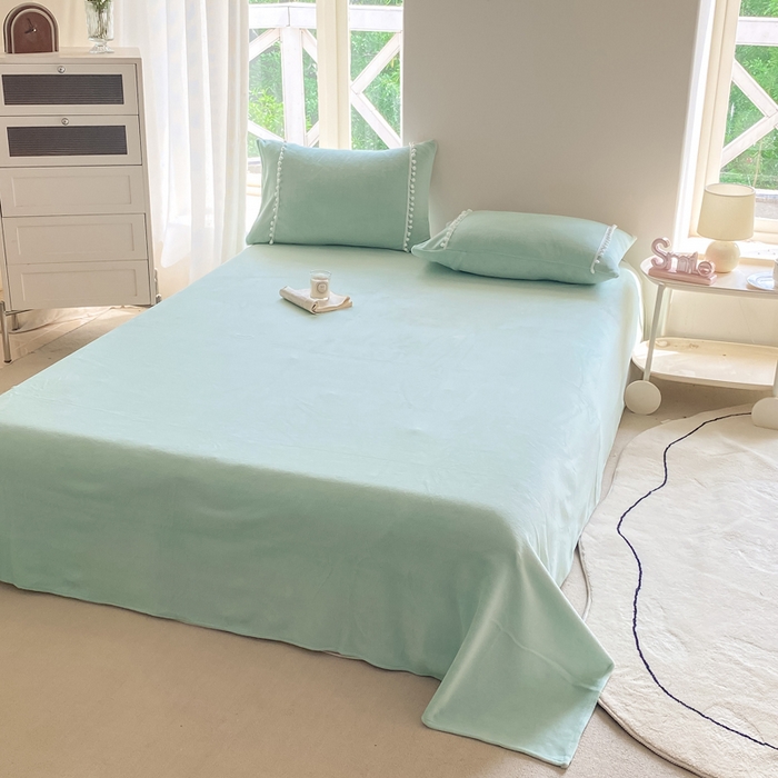 91家纺网 家纺一手货源 找家纺 七七家纺 2026新款亲肤舒适小毛球牛奶绒四件套 水绿