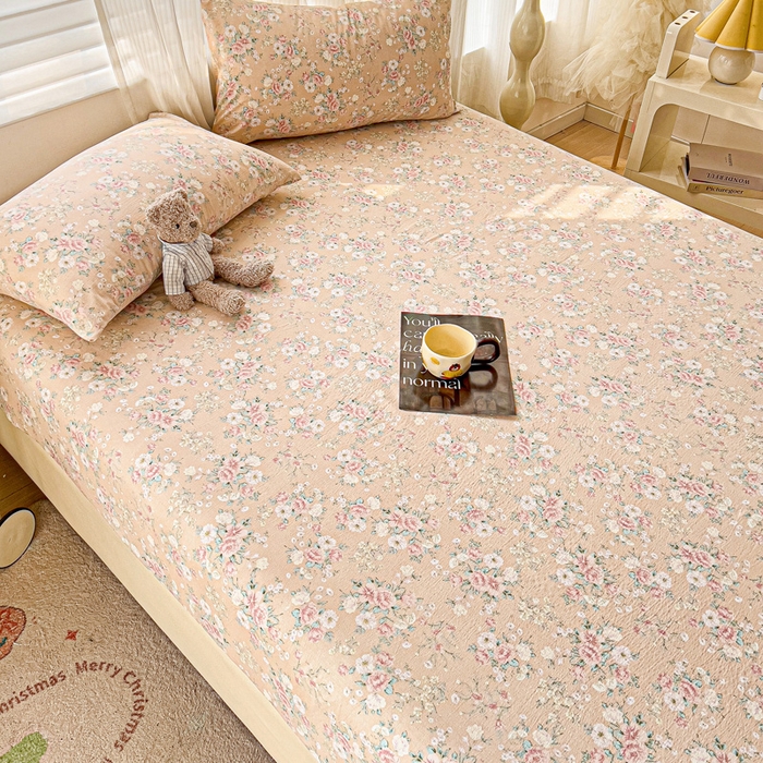 91家纺网 家纺一手货源 找家纺 纽缦家纺 2026春夏新款云感提花双层纱单床笠 床笠单件 爱如星辰