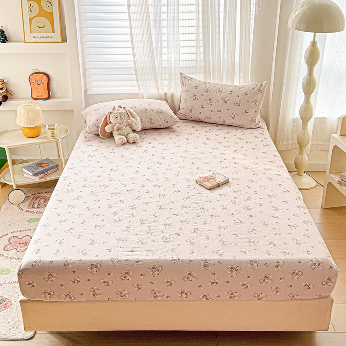 91家纺网 家纺一手货源 找家纺 纽缦家纺 2026春夏新款云感提花双层纱单床笠 床笠单件 暗恋