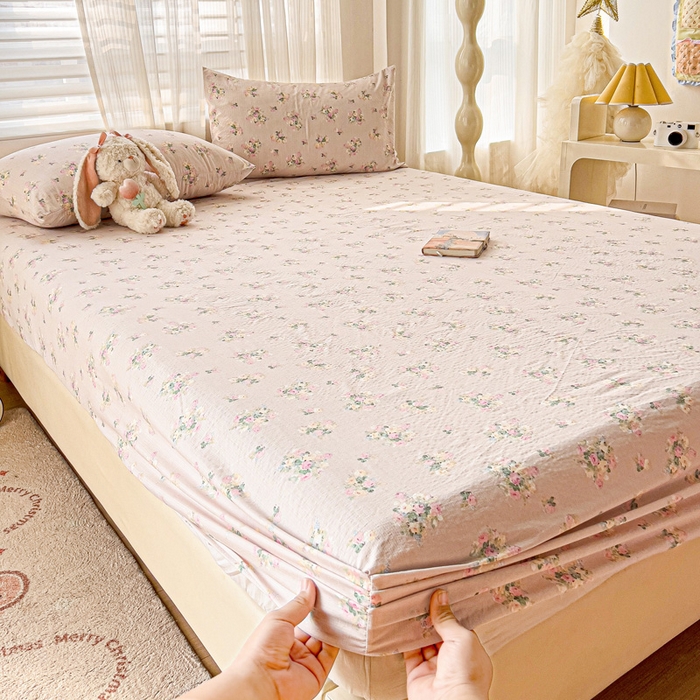 91家纺网 家纺一手货源 找家纺 纽缦家纺 2026春夏新款云感提花双层纱单床笠 床笠单件 暗恋