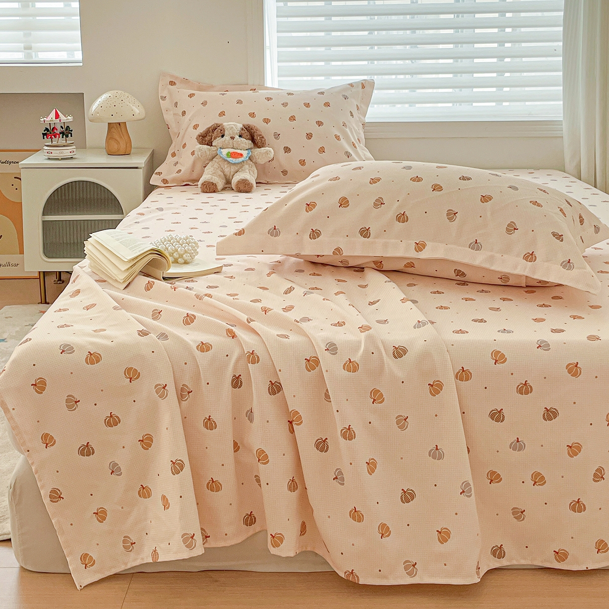 91家纺网 家纺一手货源 找家纺 纽缦家纺 2026新款舒适透气细沙卡通印花老粗布床单凉席席子 南瓜集市-桔