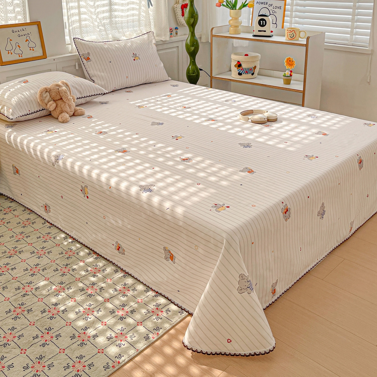 91家纺网 家纺一手货源 找家纺 （总）纽缦家纺 2026新款舒适透气细沙卡通印花花边老粗布床单凉席席子