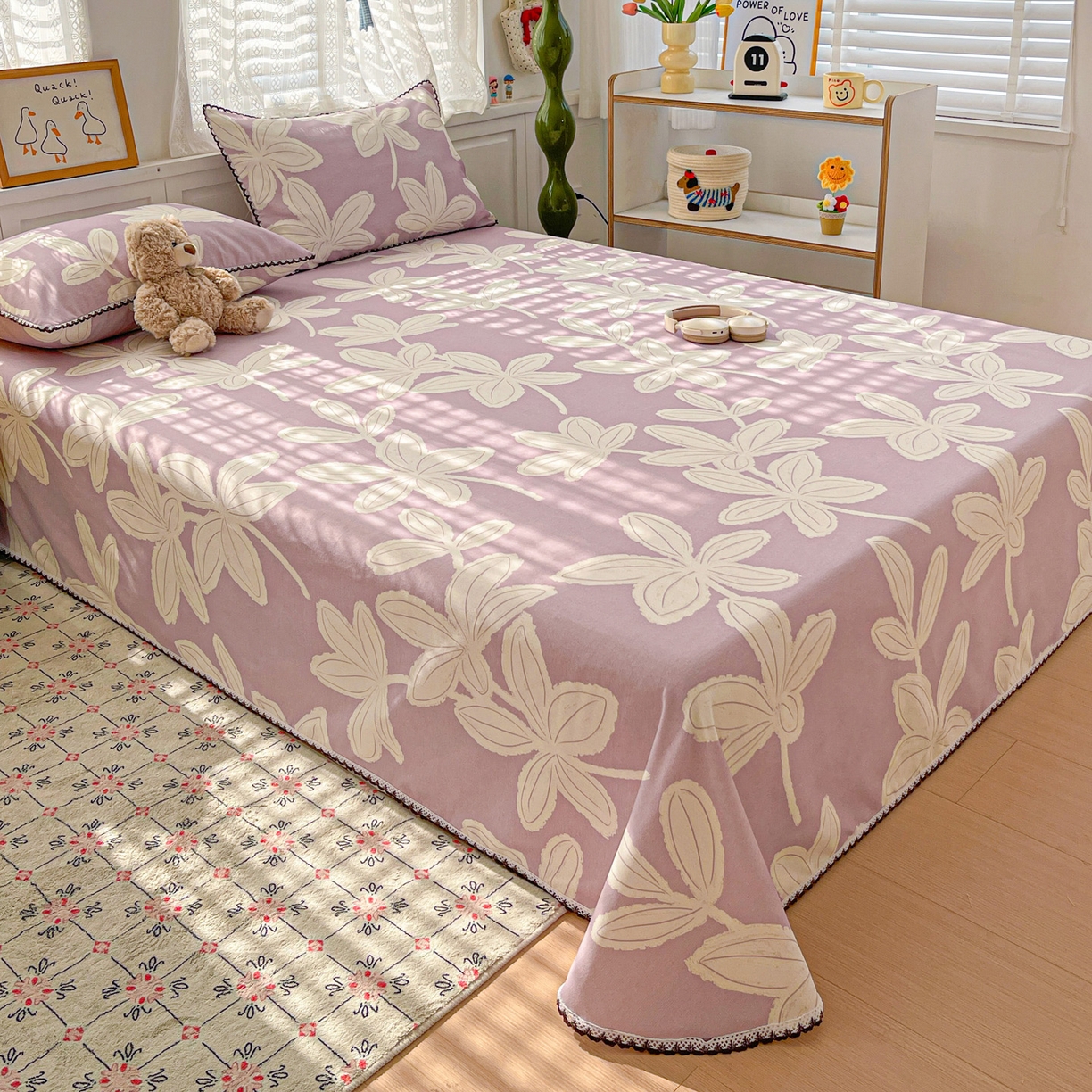 91家纺网 家纺一手货源 找家纺 （总）纽缦家纺 2026新款舒适透气细沙卡通印花花边老粗布床单凉席席子