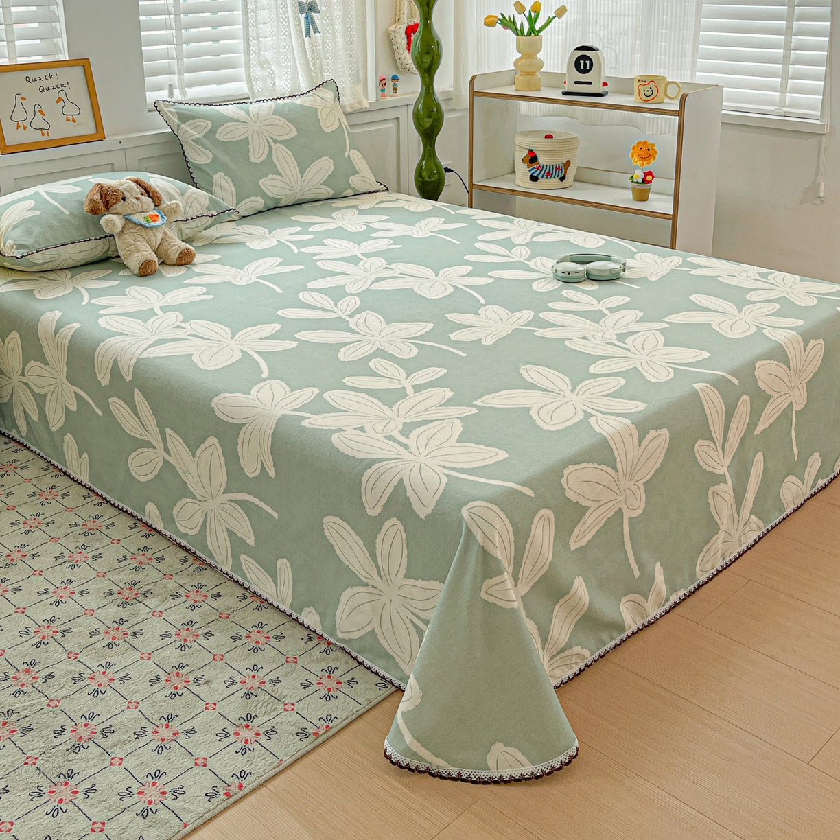 91家纺网 家纺一手货源 找家纺 （总）纽缦家纺 2026新款舒适透气细沙卡通印花花边老粗布床单凉席席子