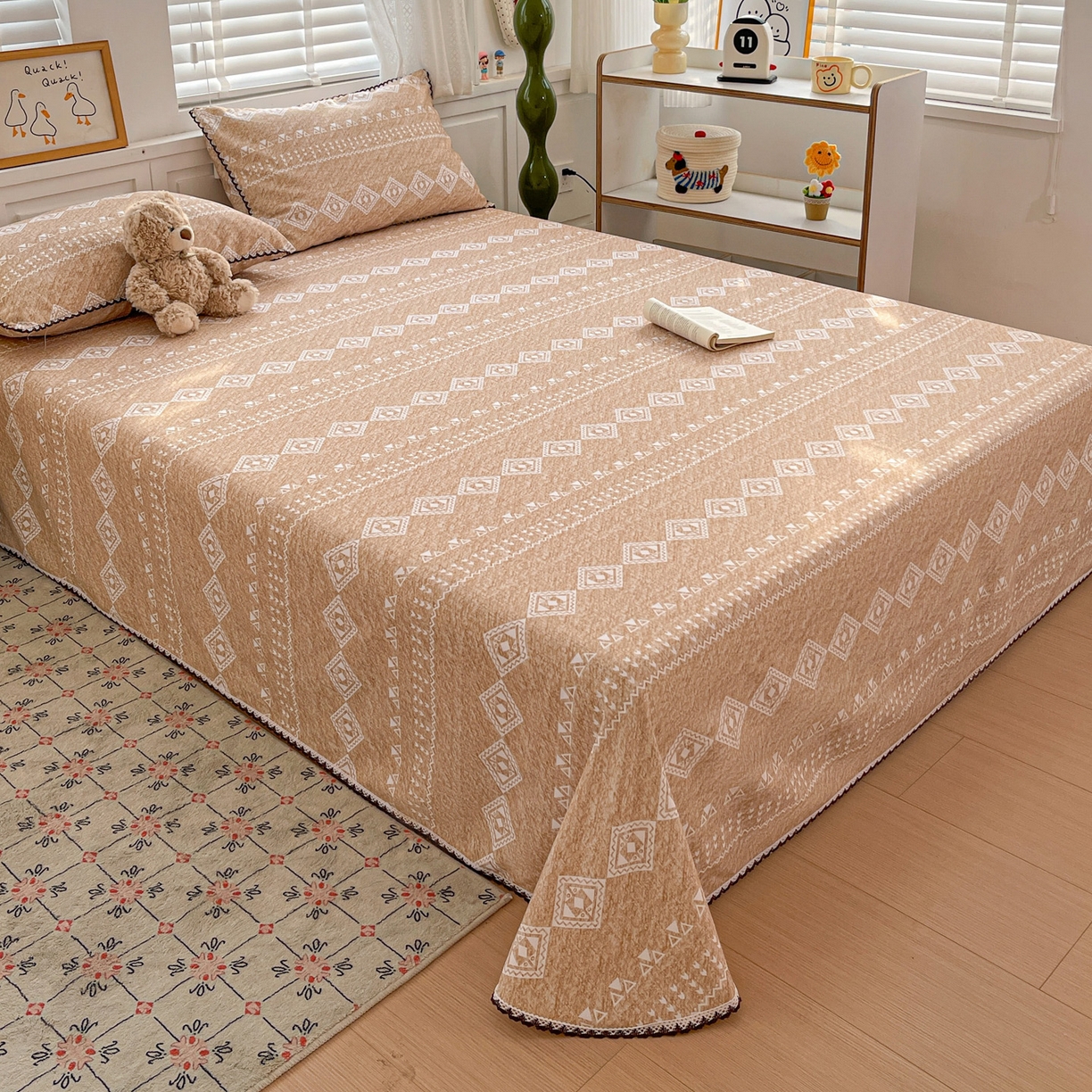 91家纺网 家纺一手货源 找家纺 （总）纽缦家纺 2026新款舒适透气细沙卡通印花花边老粗布床单凉席席子