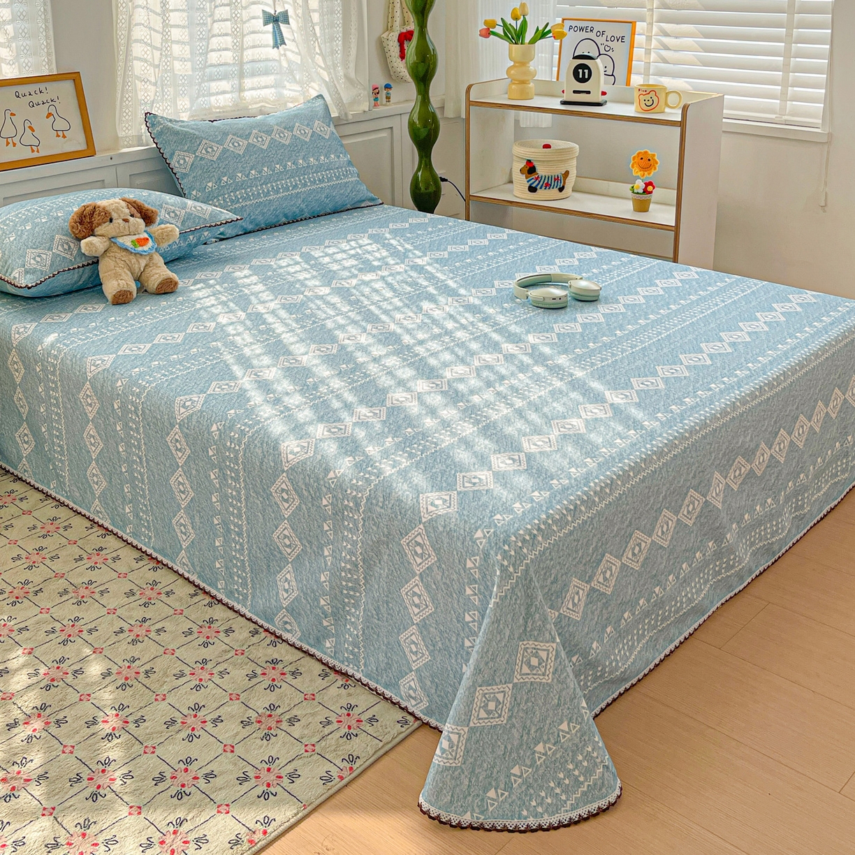 91家纺网 家纺一手货源 找家纺 （总）纽缦家纺 2026新款舒适透气细沙卡通印花花边老粗布床单凉席席子