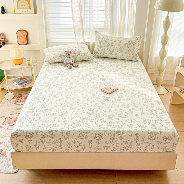 91家纺网 家纺一手货源 找家纺 纽缦家纺 2026春夏新款云感提花双层纱单床笠 床笠单件 海像森林