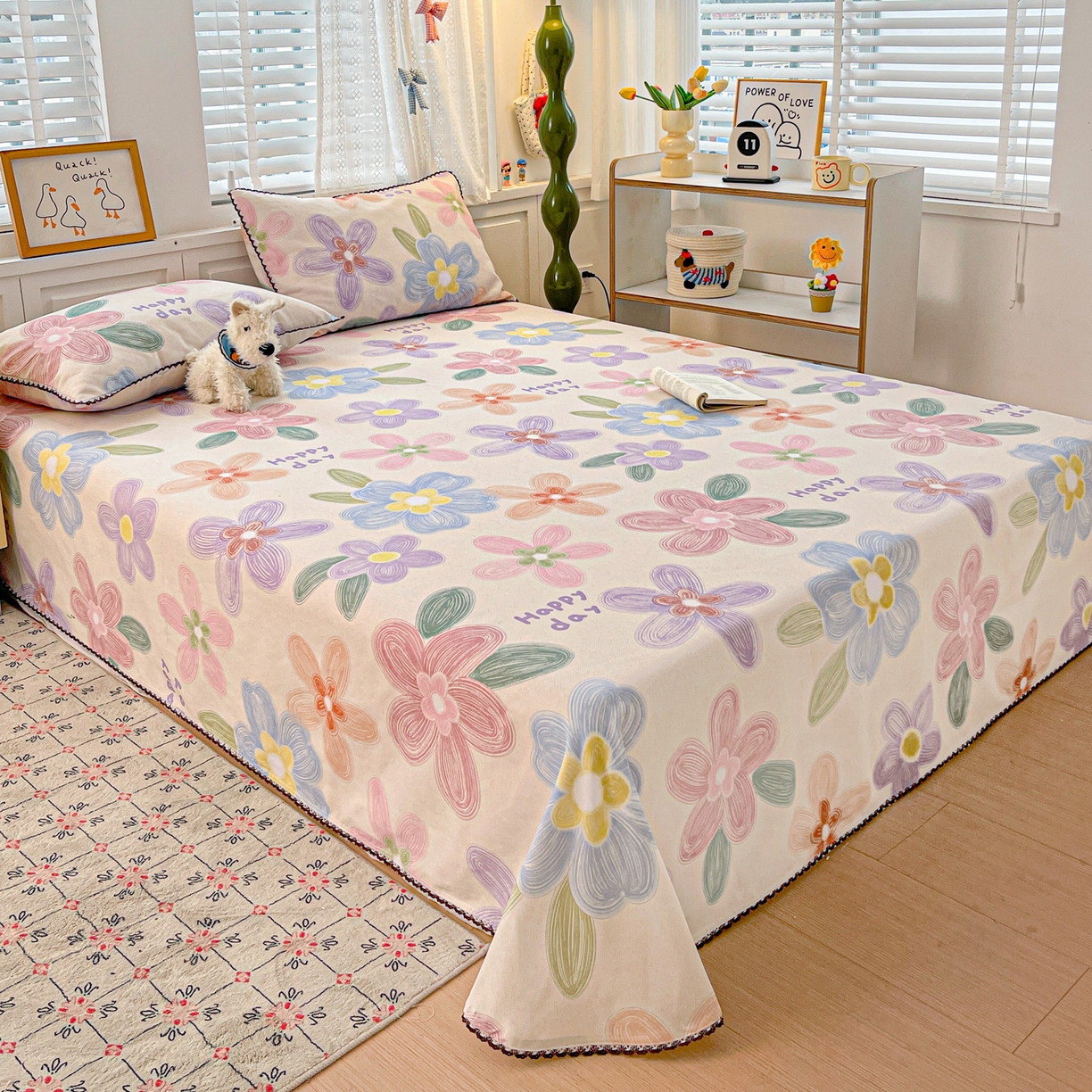 91家纺网 家纺一手货源 找家纺 （总）纽缦家纺 2026新款舒适透气细沙卡通印花花边老粗布床单凉席席子