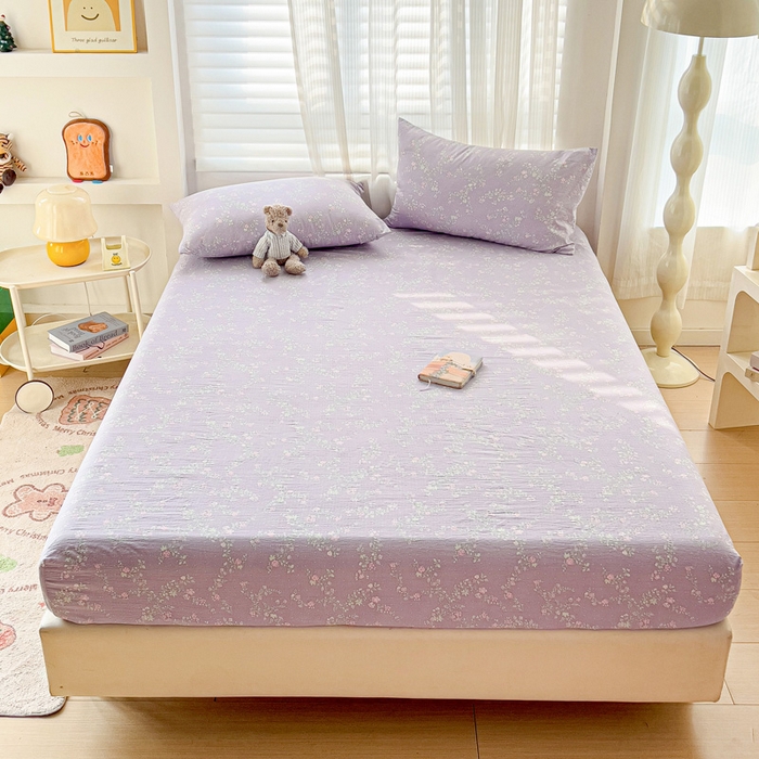 91家纺网 家纺一手货源 找家纺 纽缦家纺 2026春夏新款云感提花双层纱单床笠 床笠单件 恋如青柠香