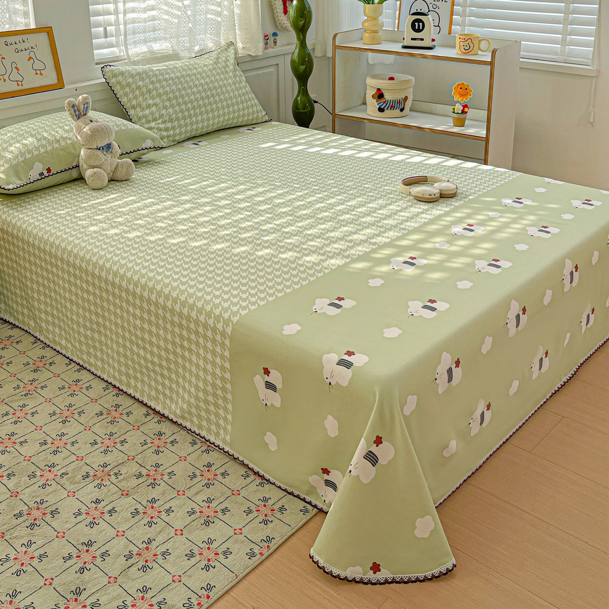 91家纺网 家纺一手货源 找家纺 （总）纽缦家纺 2026新款舒适透气细沙卡通印花花边老粗布床单凉席席子