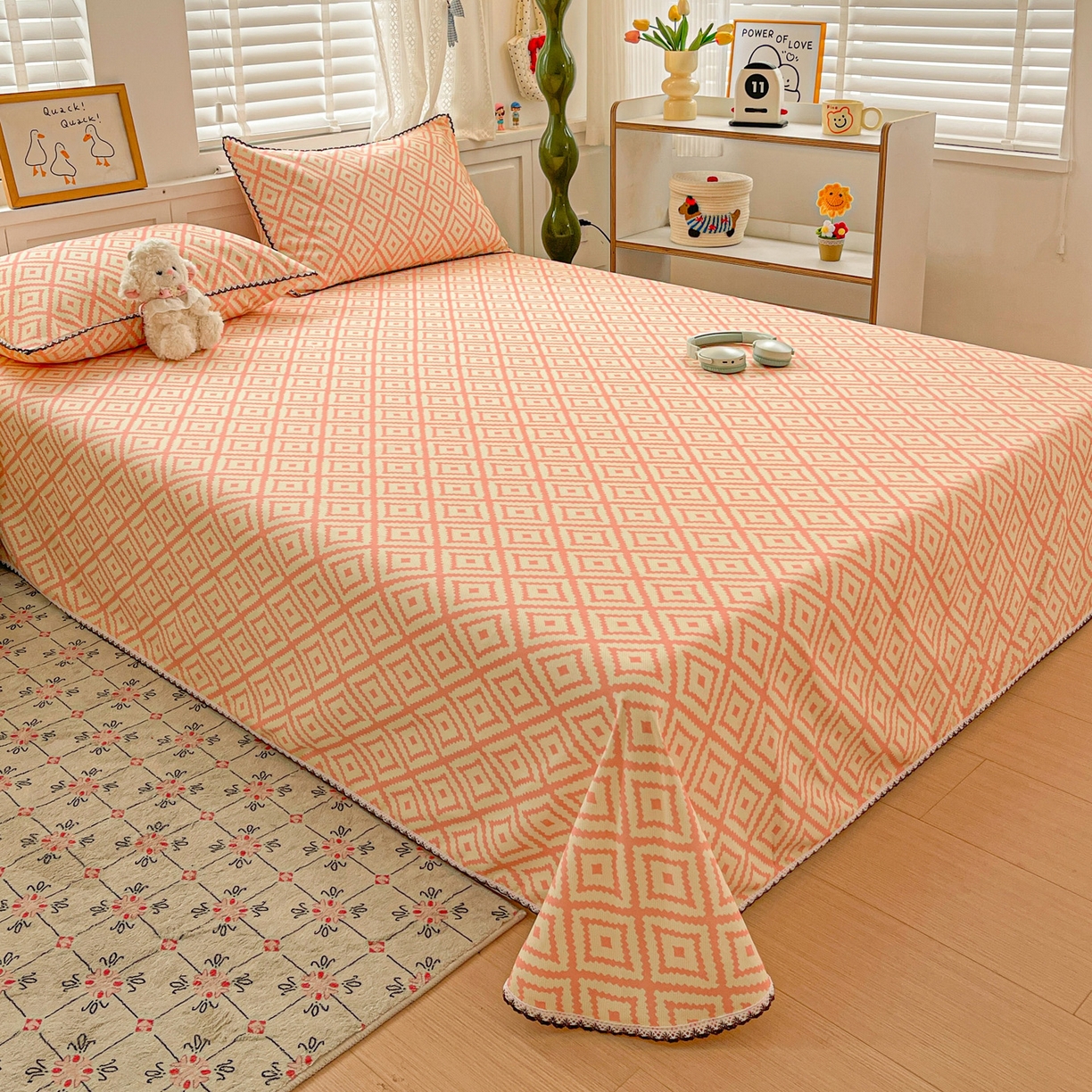 91家纺网 家纺一手货源 找家纺 纽缦家纺 2026新款舒适透气细沙卡通印花花边老粗布床单凉席席子 图文迷宫-黄